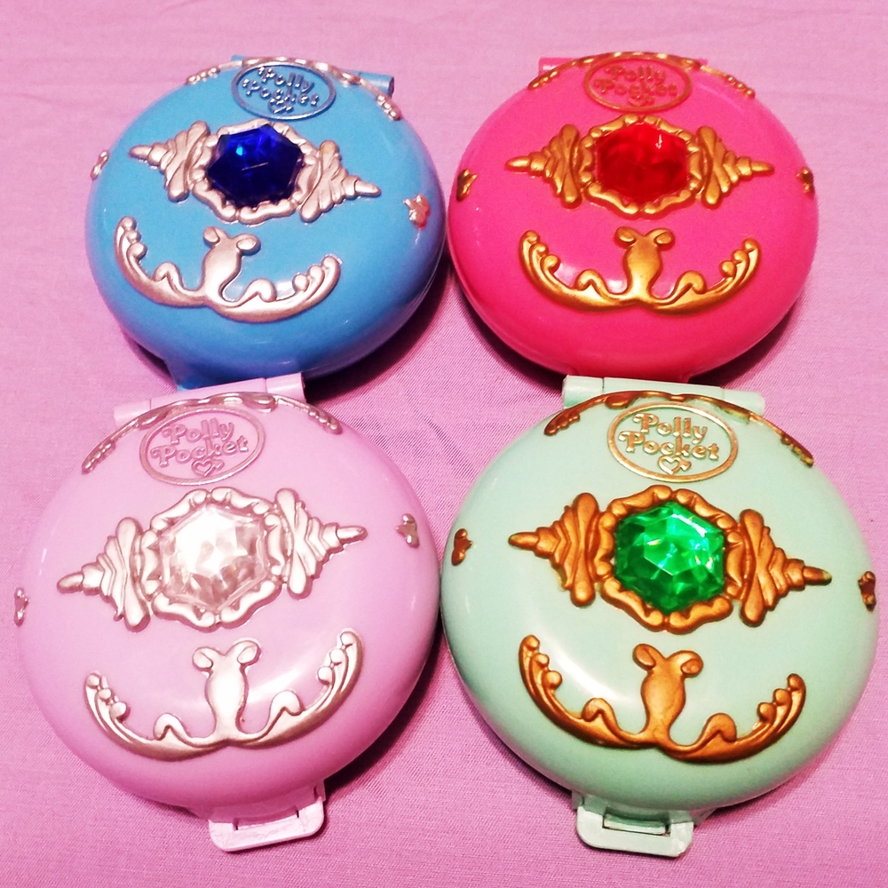 Polly Pocket Jewel Compact Set - Blue, Pink, Green, and Lilac/lavendar